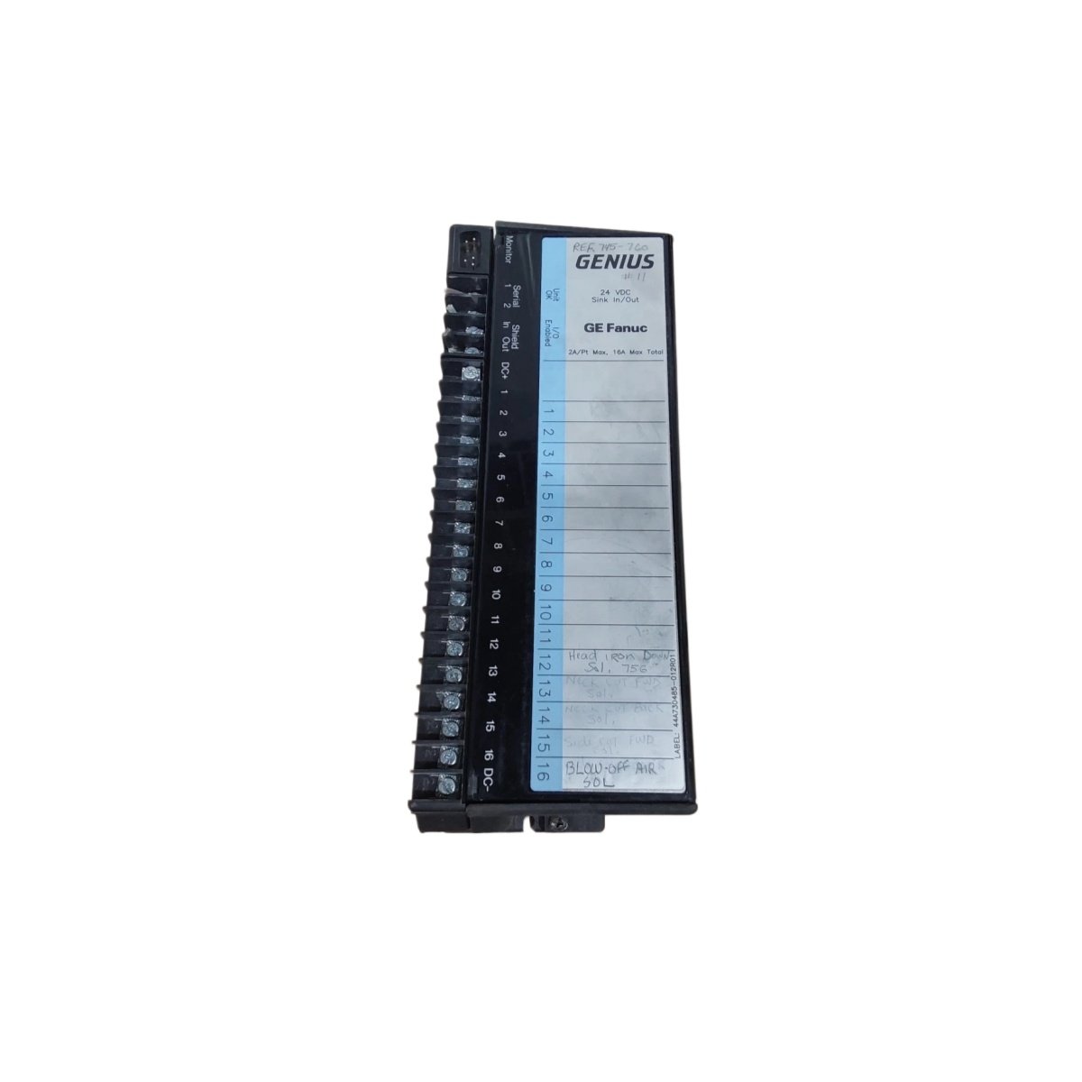 GE IC660BBD023 Genius sink I/O block, 8 inputs/8 outputs, 24V DC, 0.5A, Genius bus. Reliable distributed control for industrial sites.