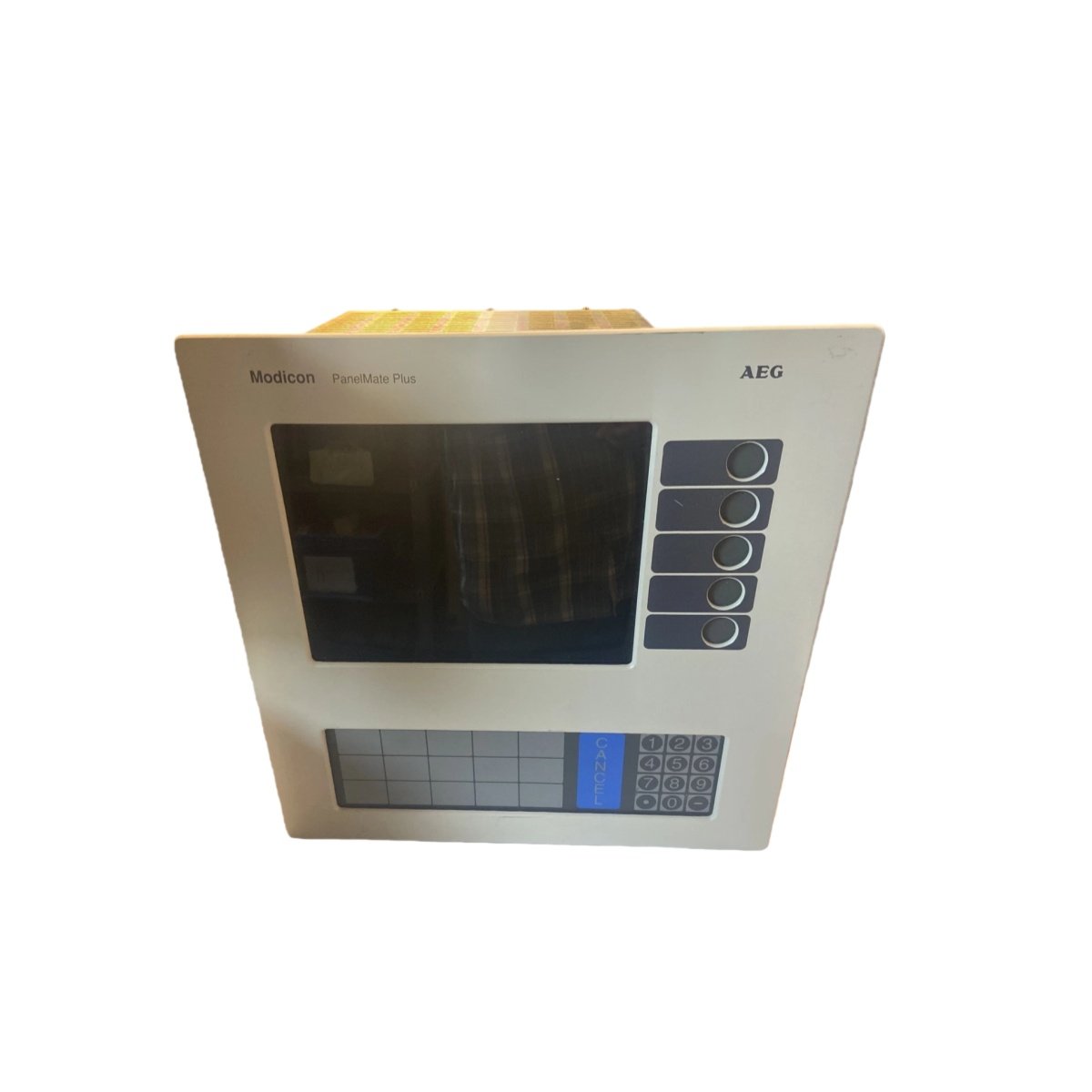 Schneider MMPMC2300 5.7-inch operator interface terminal, color TFT touchscreen, Ethernet, RS-485, Modbus, IP65 front panel. For industrial machine control applications.