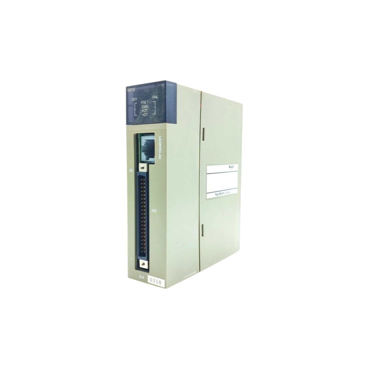 Fuji NC1F-SP2 position control module with 1 axis, 100 kpps pulse output, 100 positioning points, and NC1 series system compatibility.