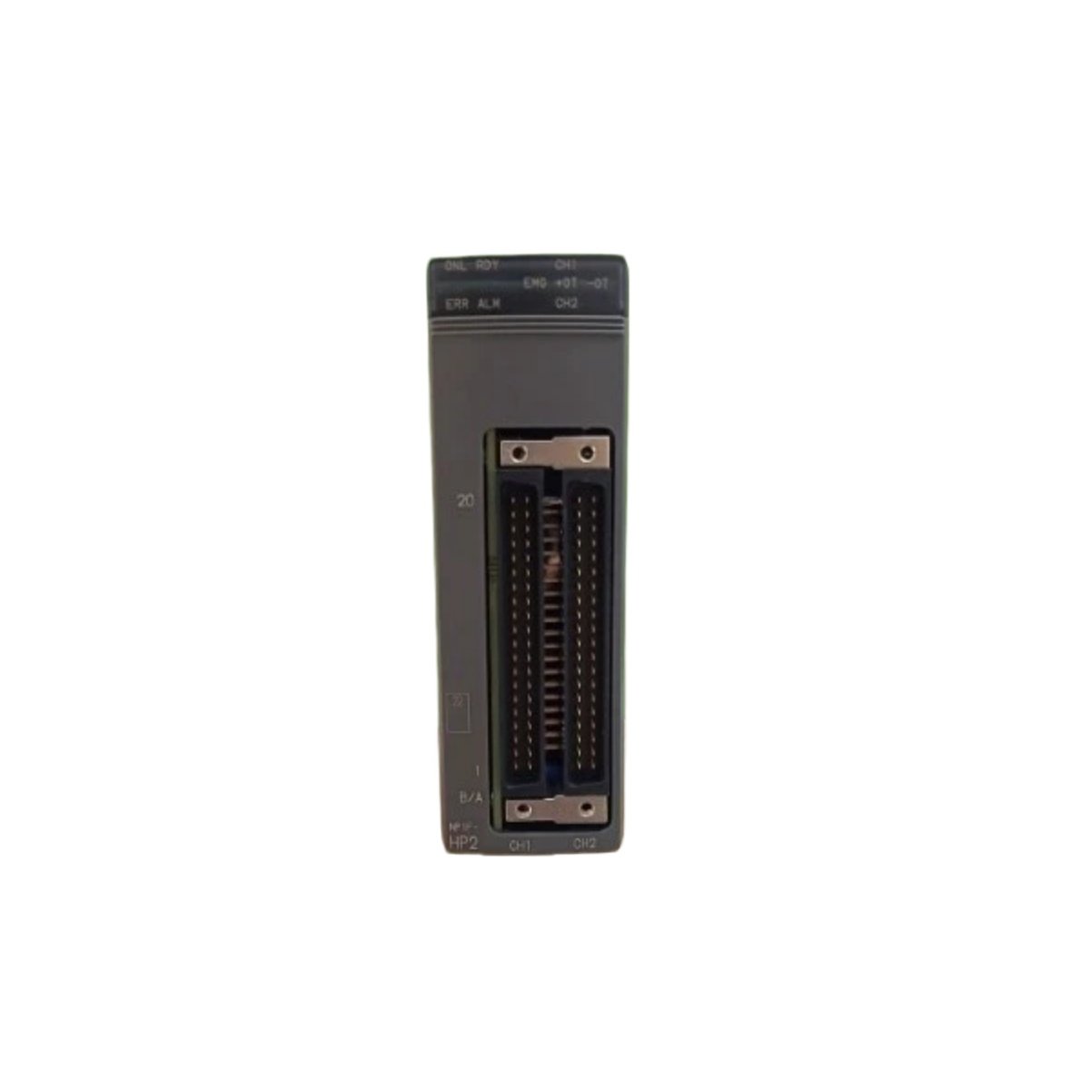 Fuji NP1F-HP2/MP2 positioning module with 2 axes, 200 kpps pulse output, linear interpolation, and NP1 series PLC system compatibility.