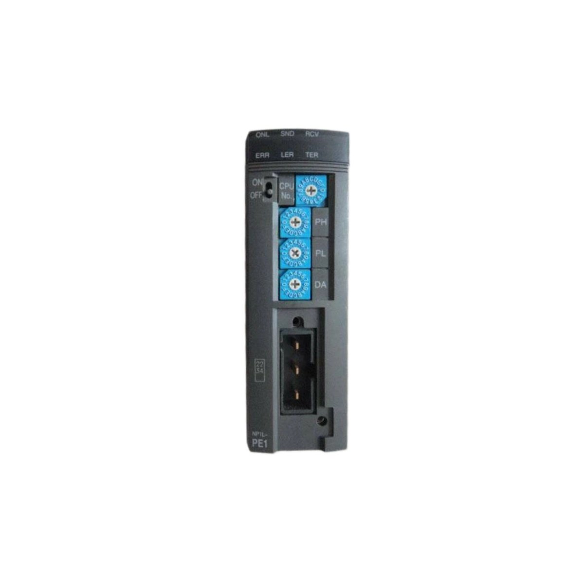 Fuji NP1L-PE1 link module, RS-485 serial communication, 38.4 kbit/s, multi-drop up to 31 nodes, 500m cable length, 0.10 kg, backplane-mounted.