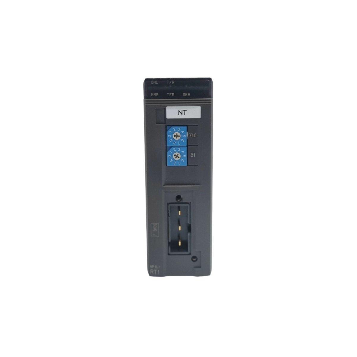 Fuji NP1L-RT1 remote I/O communication module with 500m range, 8 stations capacity, and NP1 series PLC system compatibility.