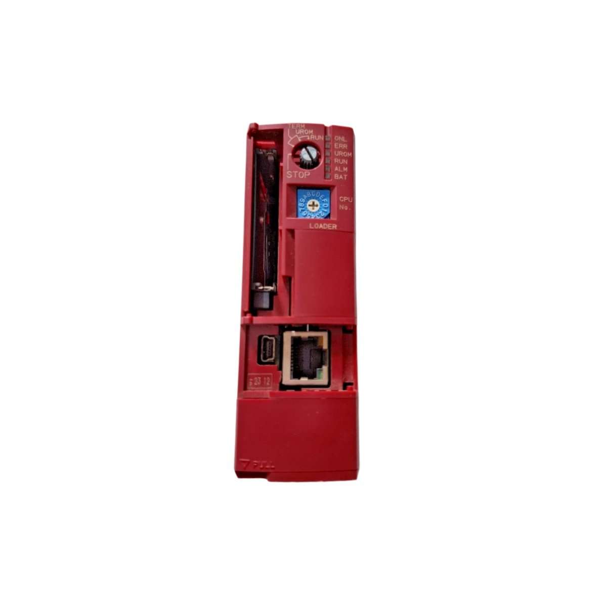 Fuji NP1PM-48E CPU module, 32-bit RISC processor, 0.2 µs execution speed, 64 KB program memory, RS-232 and RS-485 ports, 0.35 kg, backplane-mounted.
