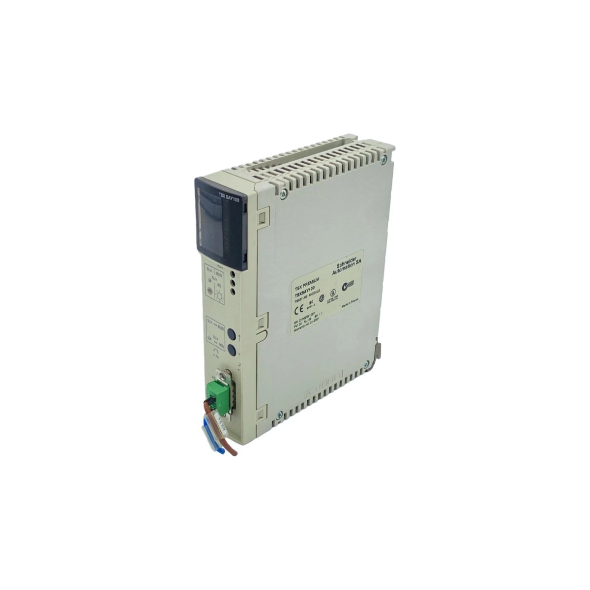 Schneider TSXSAY100 bus coupler module supports 32 I/O drops on Fipio networks. Features 100µF buffer, 3.8W power, 256KB flash, and IP20 protection for reliable control