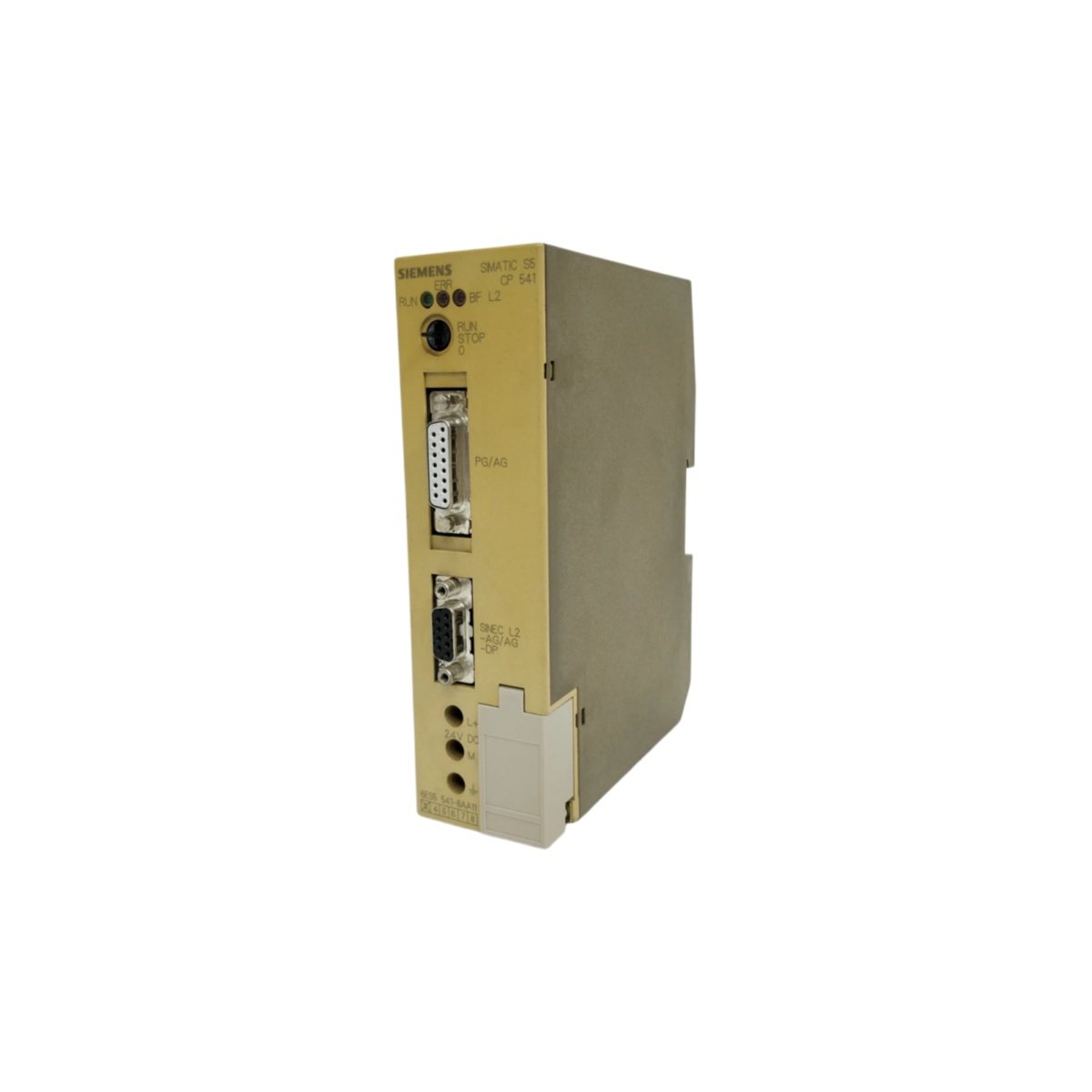 Siemens 6ES5541-8AA11 SIMATIC S5 CP 541 L2 interface module. 24V DC, 0.3kg, IP20, SINEC L2 protocol. PG/PLC connectivity specs for legacy S5 systems.