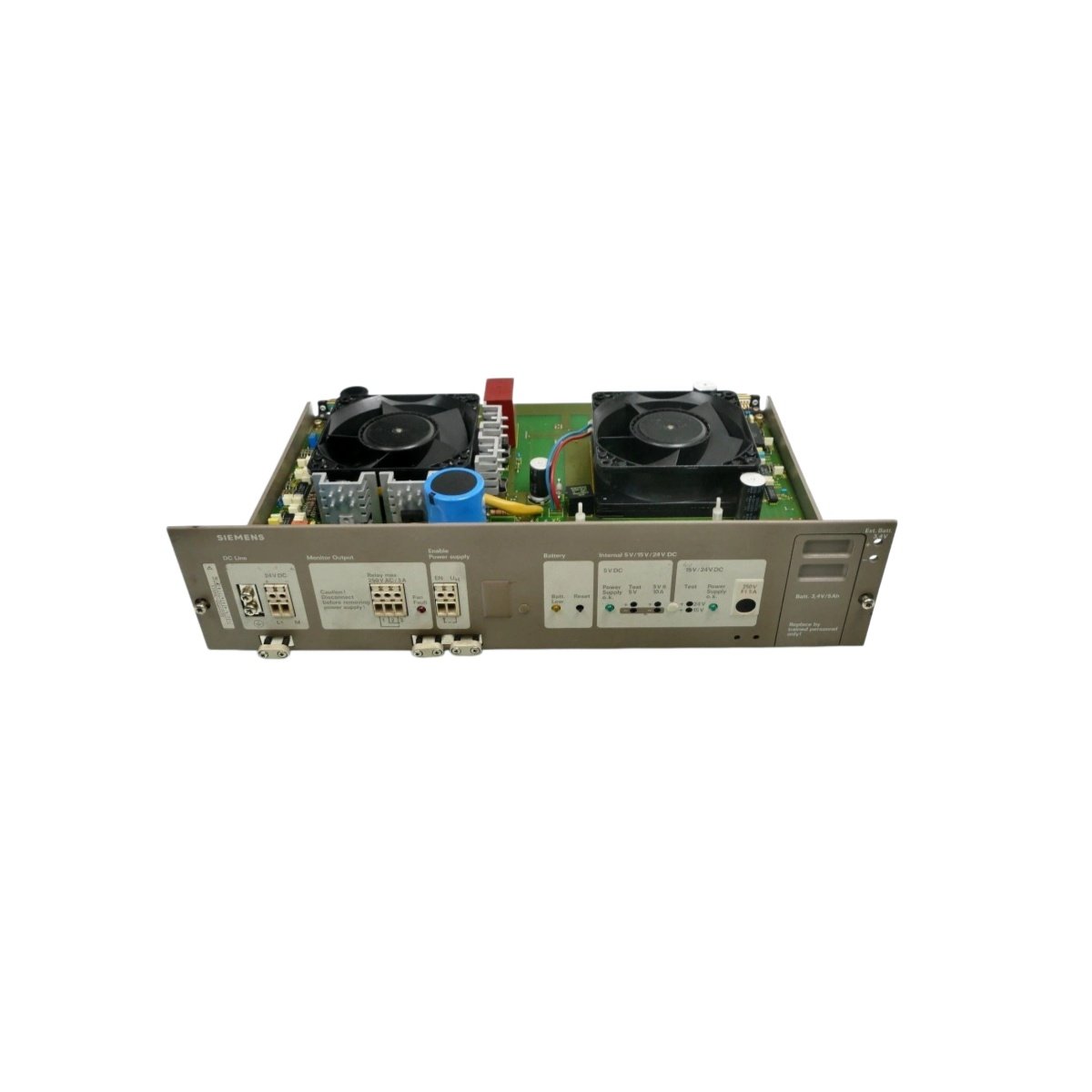 Siemens 6ES5955-3NA11 power supply offers regulated DC output, 220 µF filtering, and DIN-rail mounting. View full dimensions, weight, and specs here.