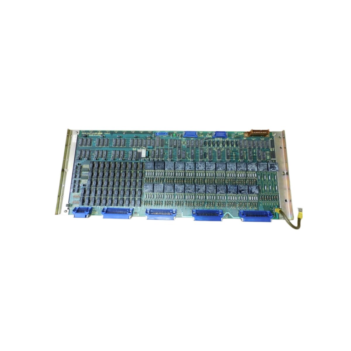 GE A20B-0007-0040 I/O relay control board for Fanuc CNC systems. Relay contact outputs, backplane interface, 0.3kg, ESD sensitive. Replacement PCB specs.