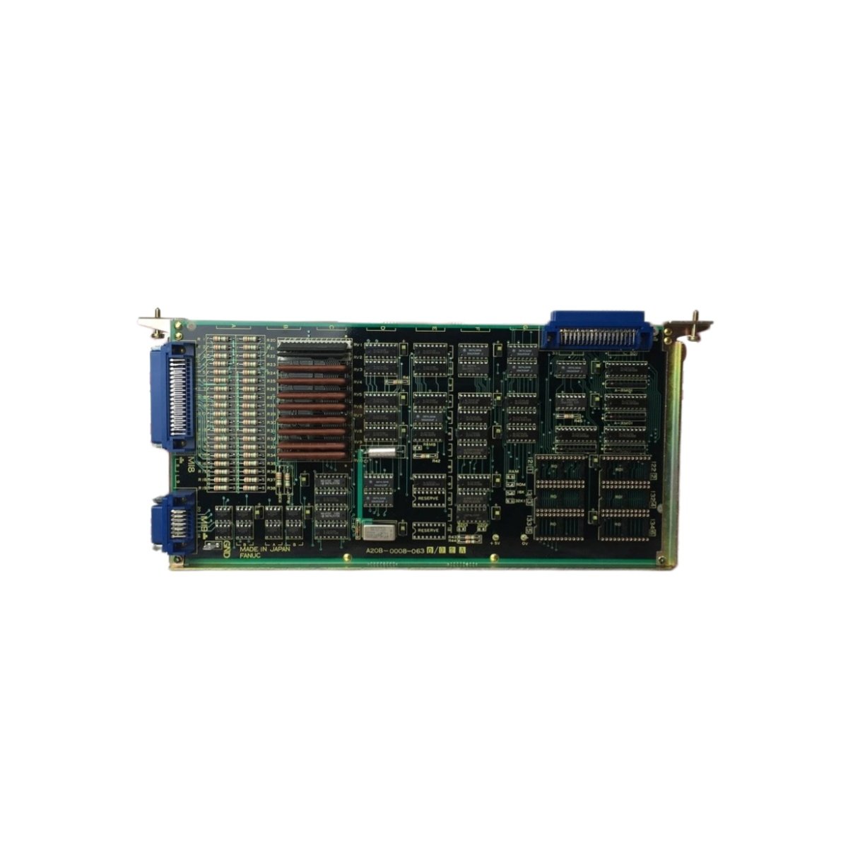 GE A20B-0008-0630 programmable controller board for Fanuc CNC systems. Backplane interface, 0.3kg, ESD sensitive. Motion control PCB replacement specs.