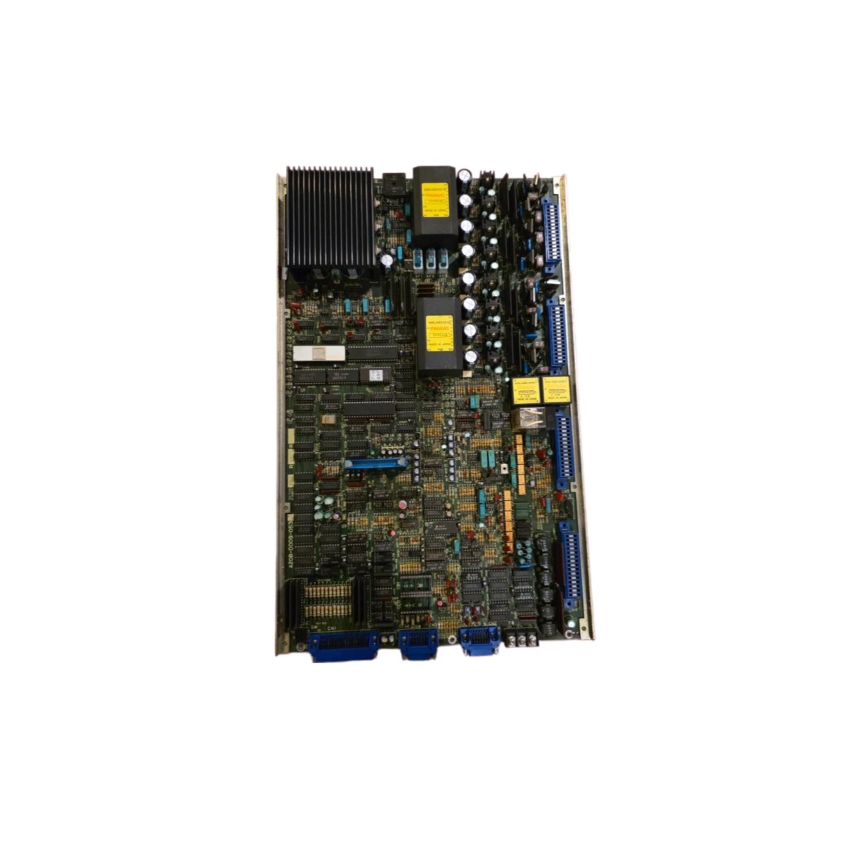 GE A20B-0009-0530 circuit board: multi-layer PCB, 124 active components, backplane and ribbon interfaces, 280x180x25 mm, 0.55 kg, 5 VDC, 3.0 V battery.