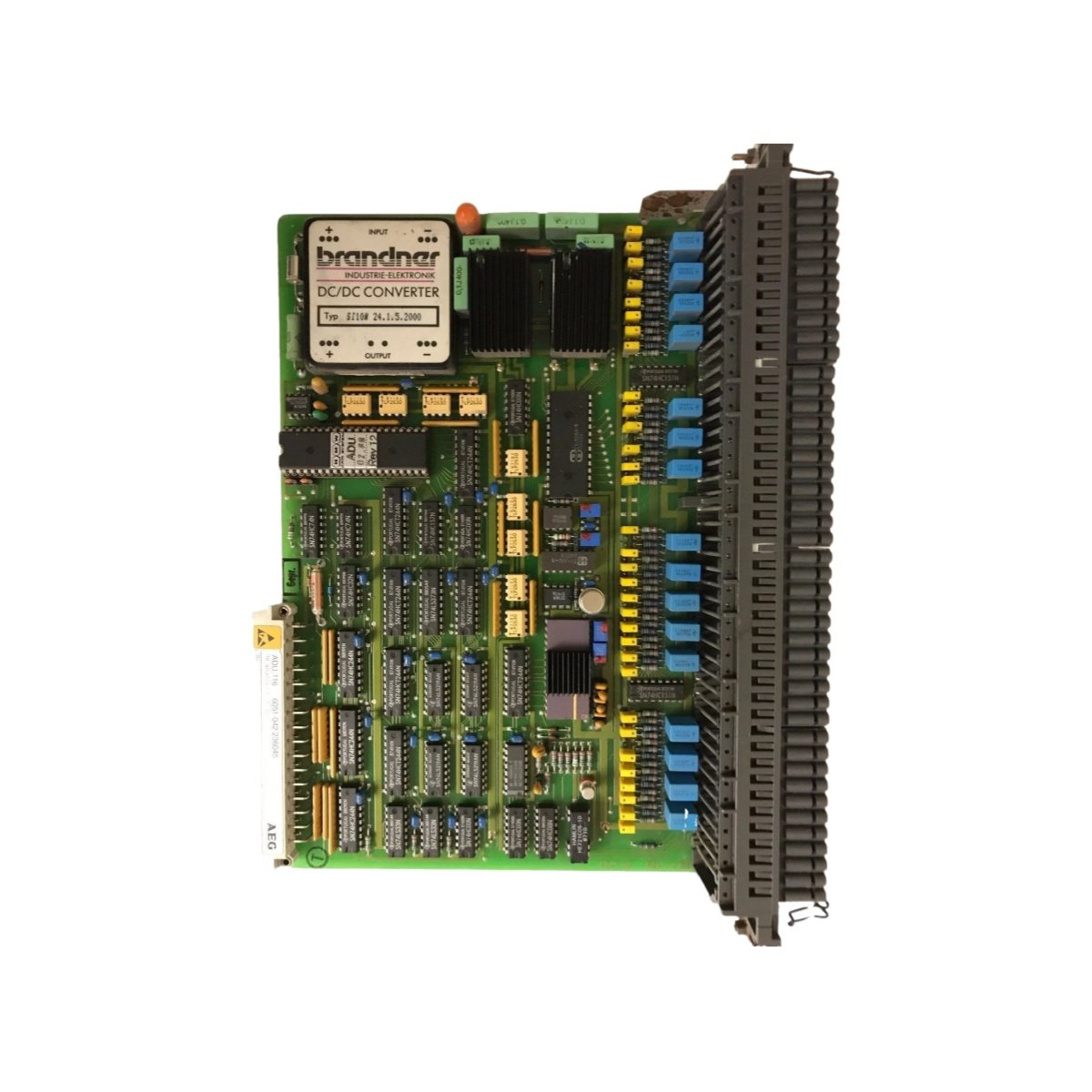 Schneider ADU116 analog input module for Modicon 800 Series. 16 channels, 0-10V/4-20mA inputs, 12-bit resolution. Legacy PLC component.