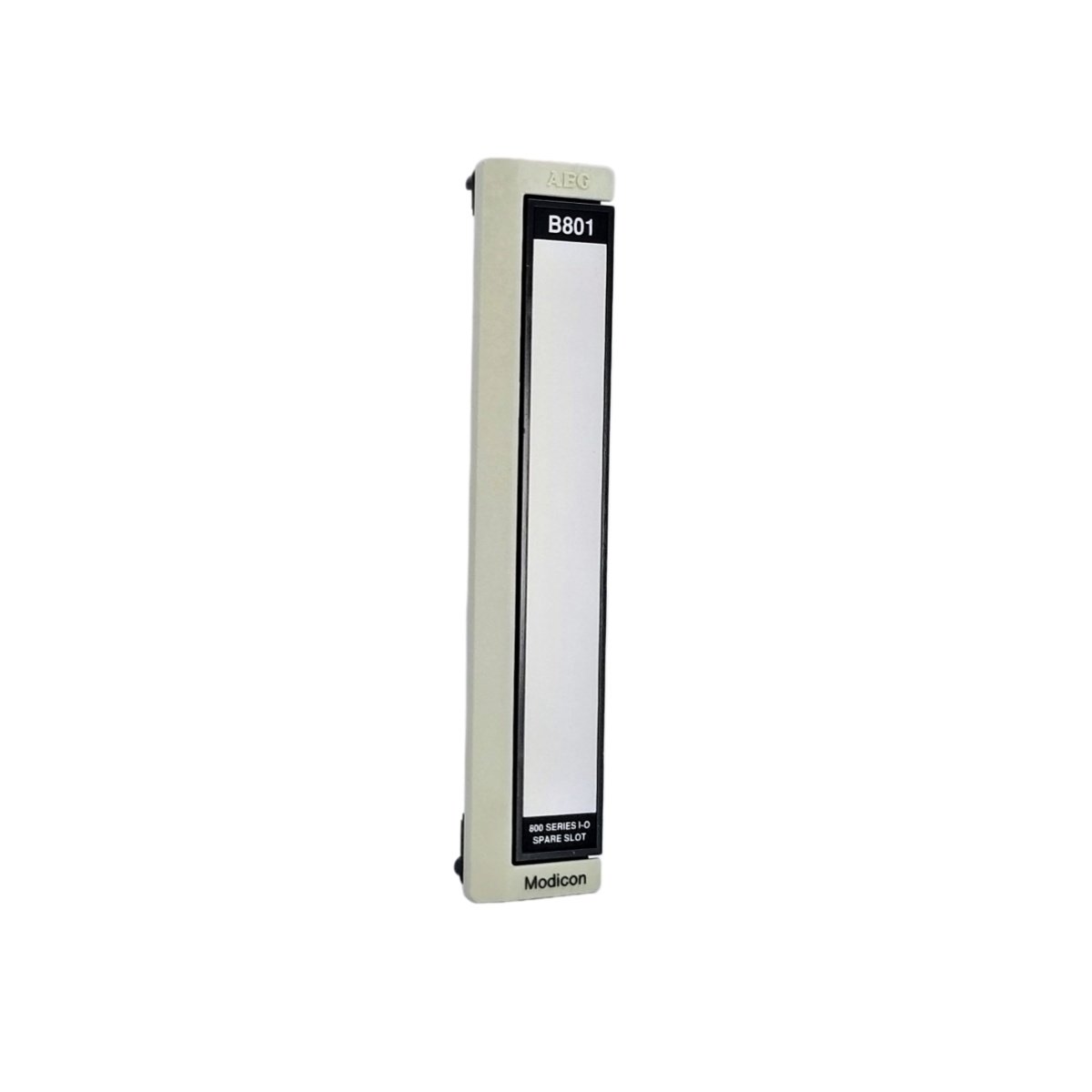 Schneider B801 filler module: blank slot cover, flame-retardant ABS, 160x40x110 mm, 0.18 kg, no active components, fits standard Schneider racks.