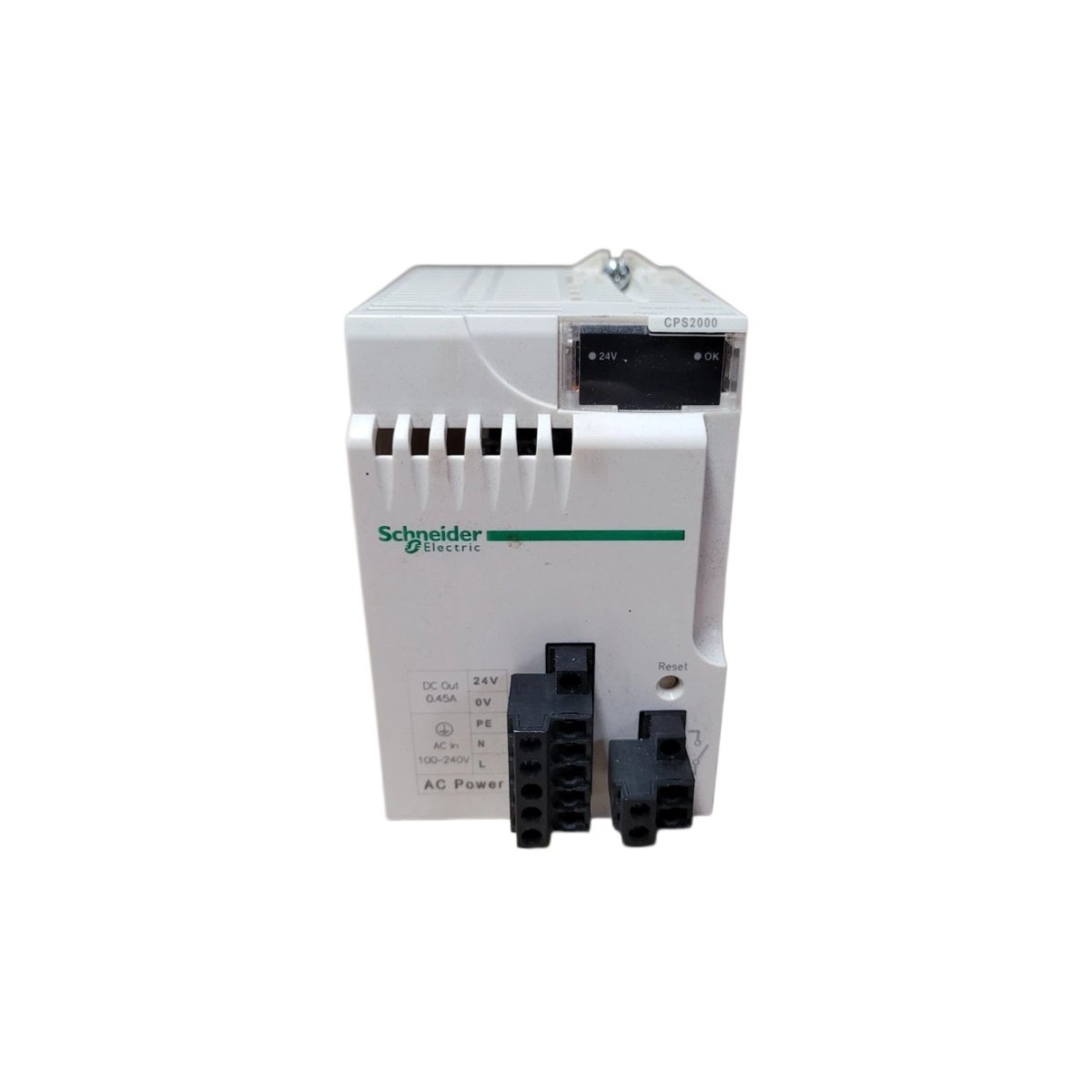 Schneider BMXCPS2000 power supply module for Modicon X80 PLCs. Regulated DC output, overload protection, reliable rack power. Get specs and details.