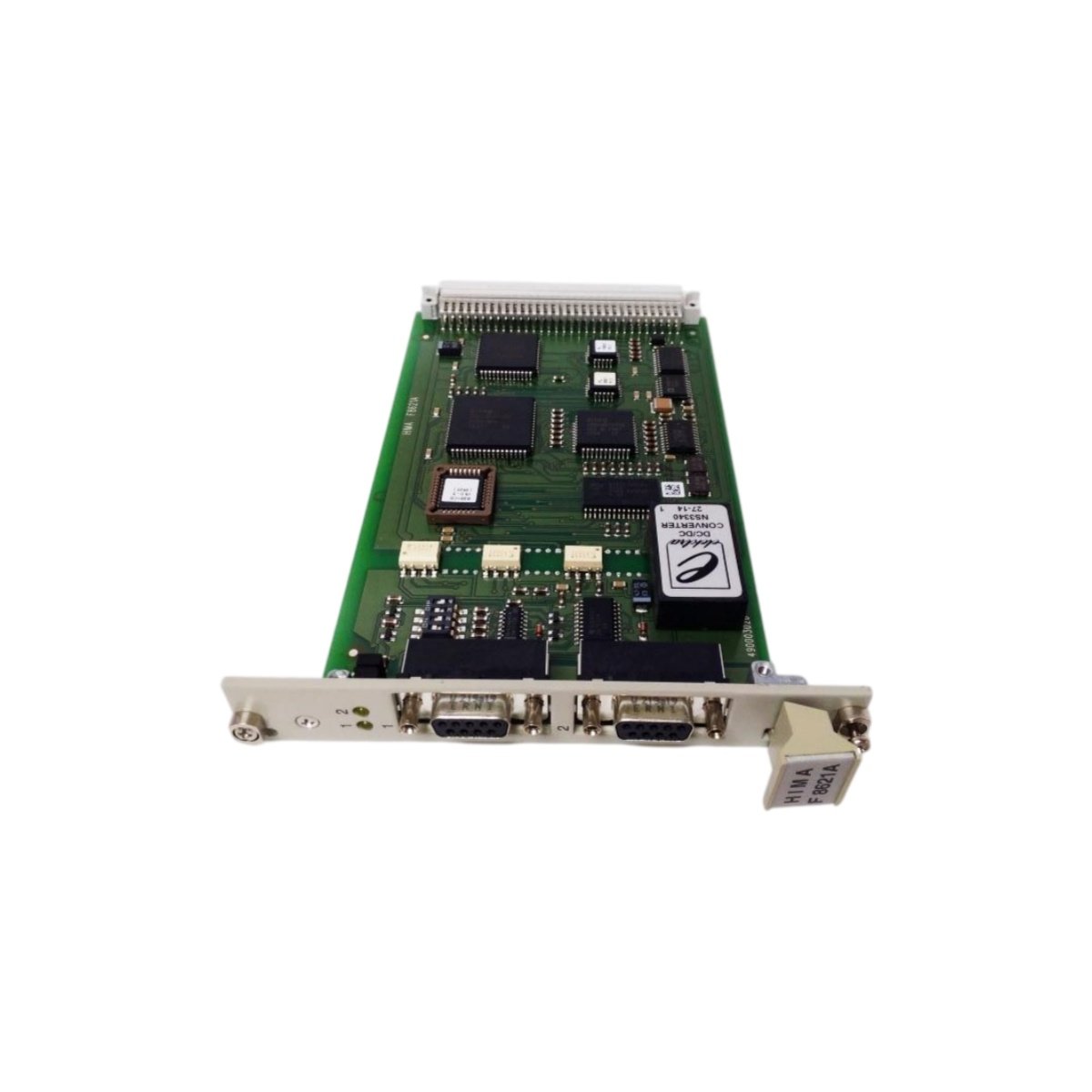 HIMA F8621A coprocessor module: HD64180 @ 10 MHz, 384 KB memory, 2× RS-485 ports, SIL 3 rated. View full technical specifications and dimensions.