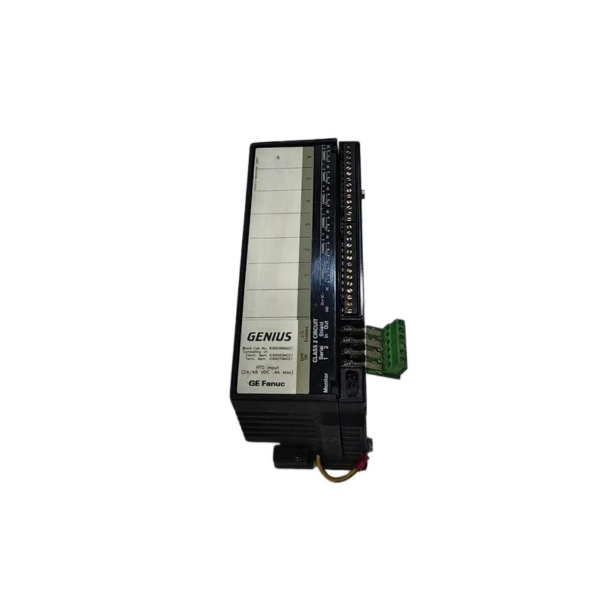 GE IC660EBA021 terminal assembly provides 24 screw terminals, DIN-rail mounting, and passive backplane design for Genius I/O blocks in industrial control.