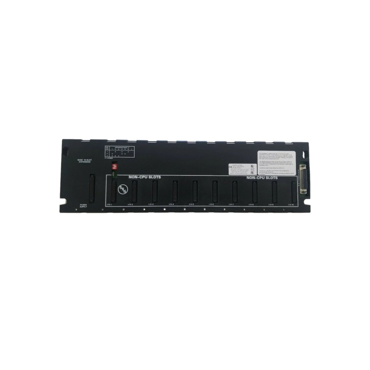 GE IC693CHS392J 10-slot expansion rack with passive backplane, 5.0 A capacity, 15.2 m cable length, and panel mount for GE Series 90-30 I/O expansion.