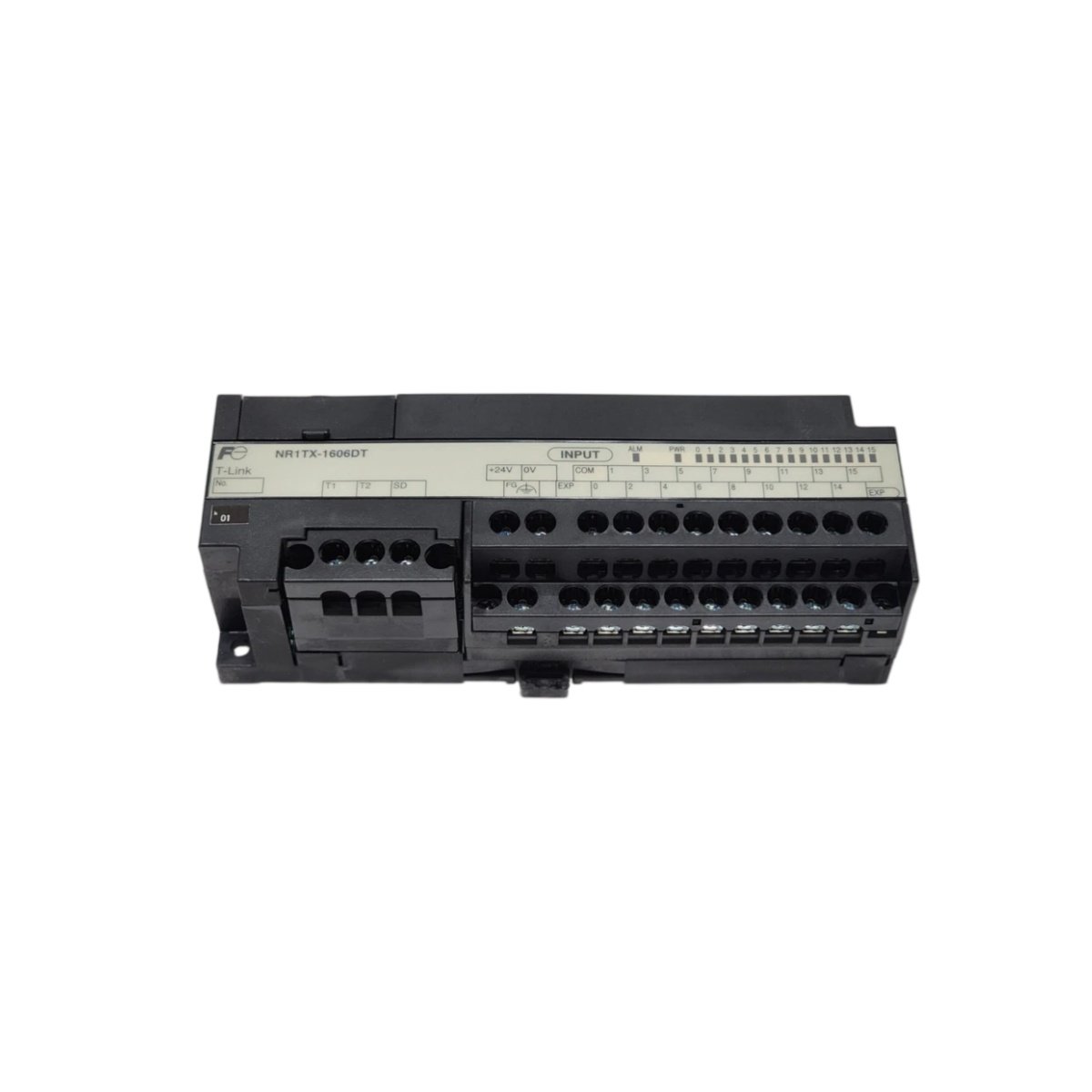 Fuji NR1JX-1606DT PLC module offers 16 inputs, 6 outputs, 24 VDC rating, and 220 µF backup capacitor. View full dimensions, weight