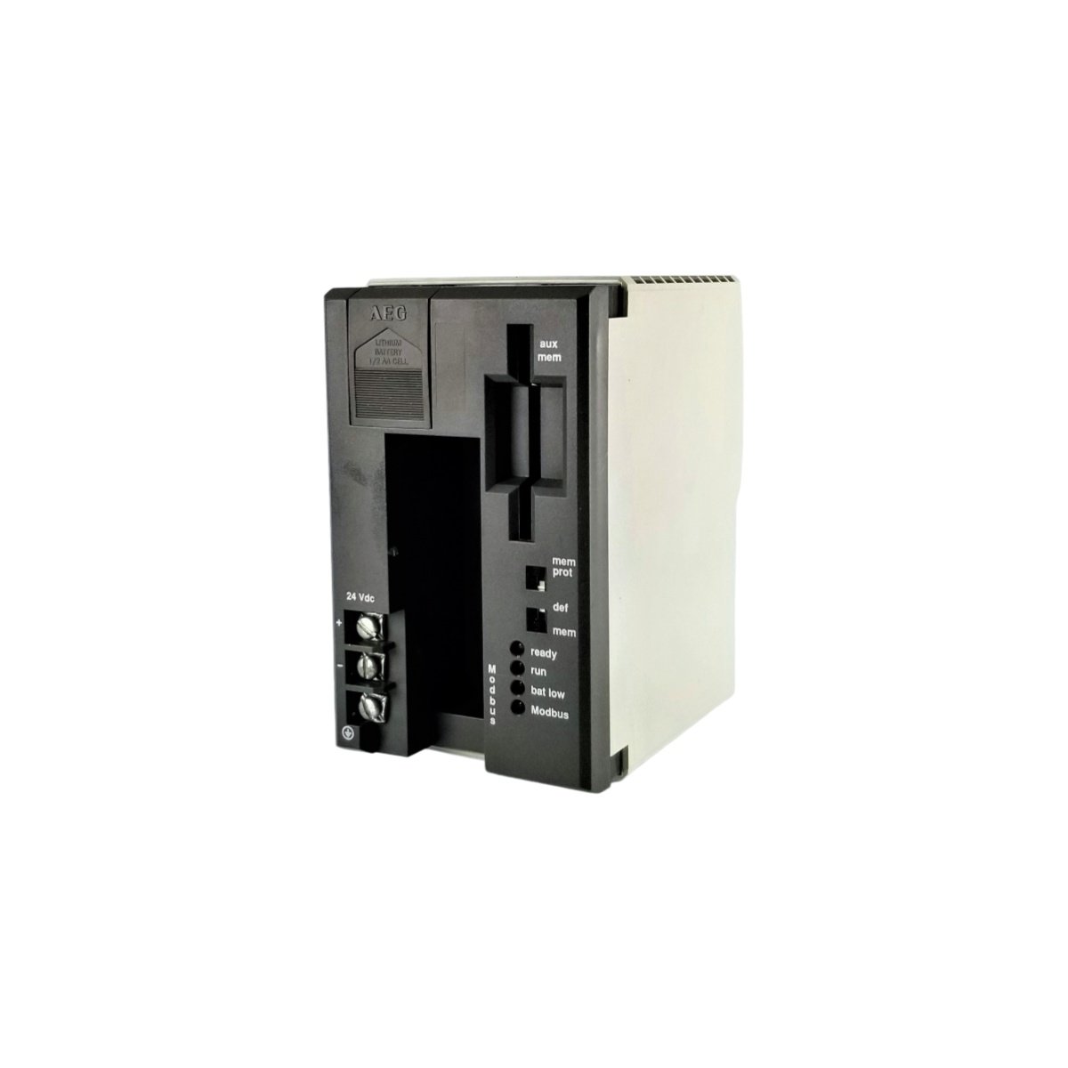 Schneider PC0984120 CPU module. 128 KB program memory, RS-232/RS-485, 24 VDC, 8 W, 0.6 kg. View full technical specifications.