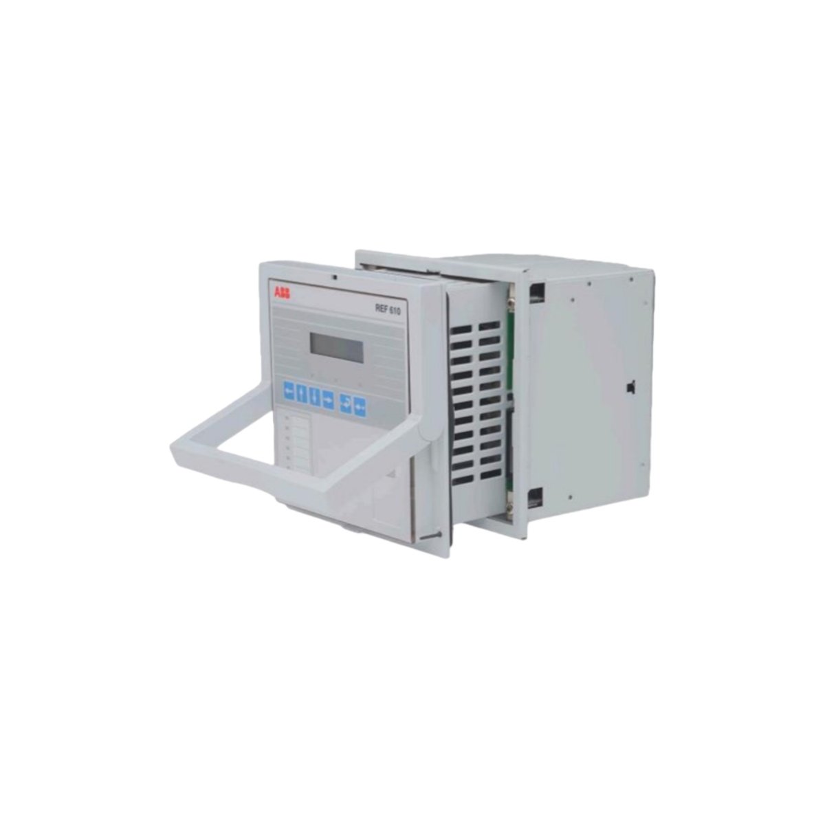 ABB REF610 feeder protection relay: overcurrent, earth fault, thermal overload, 1 A/5 A inputs, serial port, 160x130x180 mm, 1.60 kg, 8 VA.
