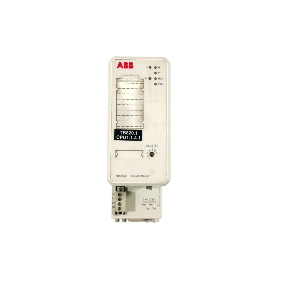 ABB TB820V2 3BSE013208R1 Modulebus cluster modem. Review its interfaces, dimensions, energy storage, and ABB control system compatibility.