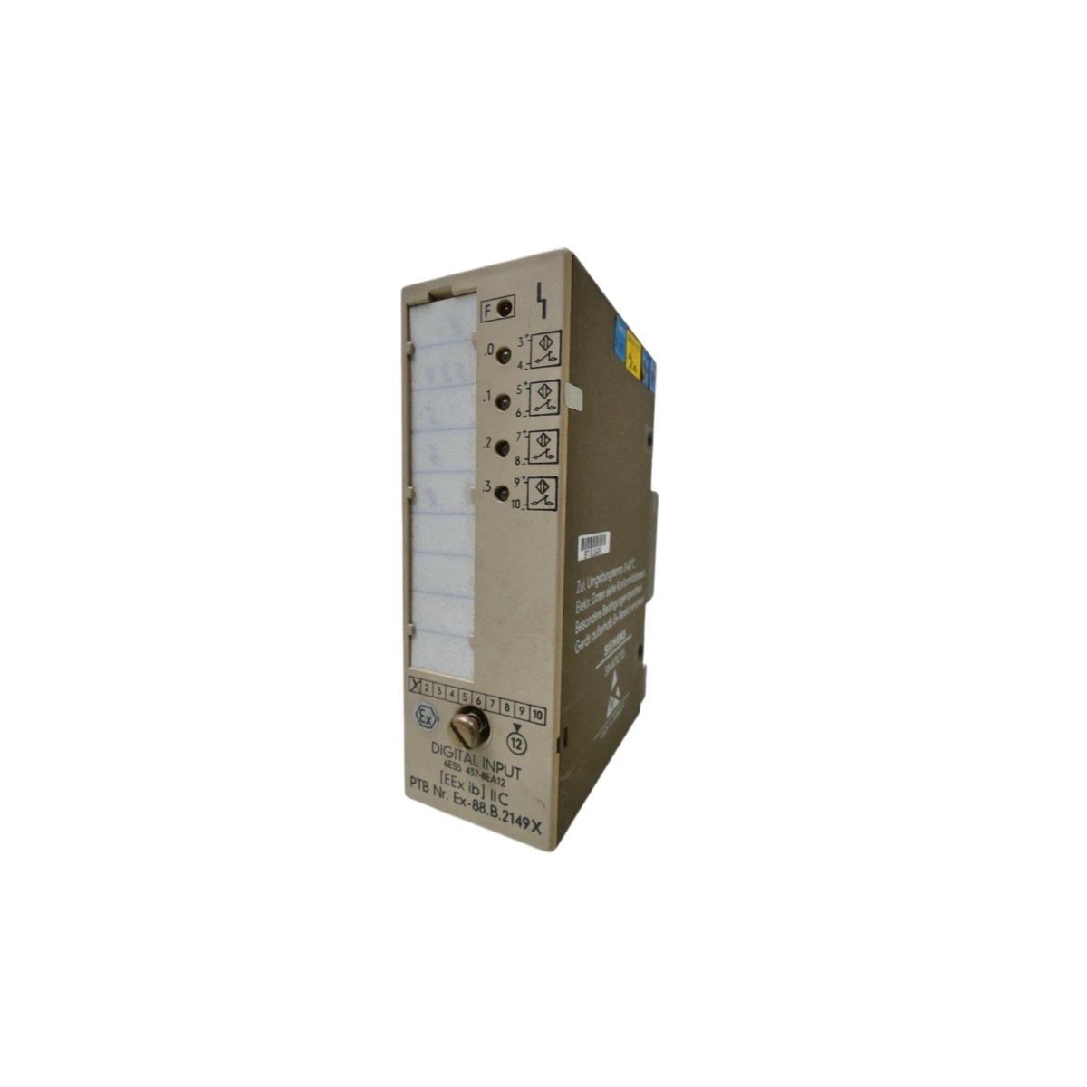 Siemens 6ES5437-8EA12 SIMATIC S5 digital input module: 16 channels, 312×20×125 mm, 0.4 kg, backplane bus. Technical specs for PLC engineers.