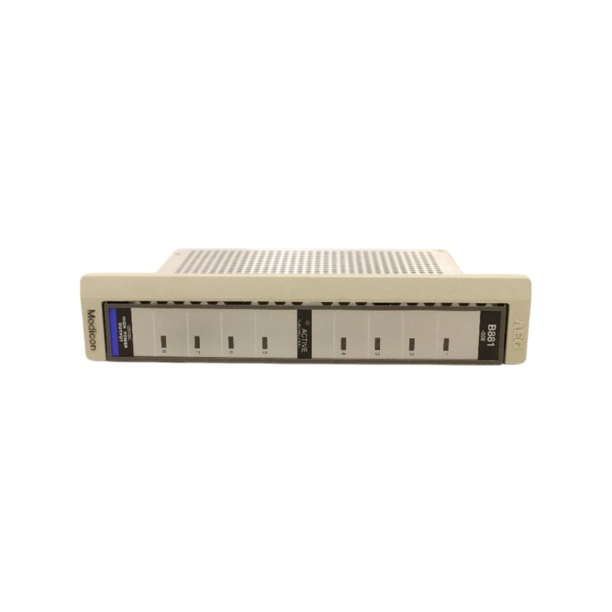 Schneider ASB881508 PLC module: backplane bus, communication ports, 200×120×100 mm, 0.8 kg, battery backup. Technical specs for automation systems.
