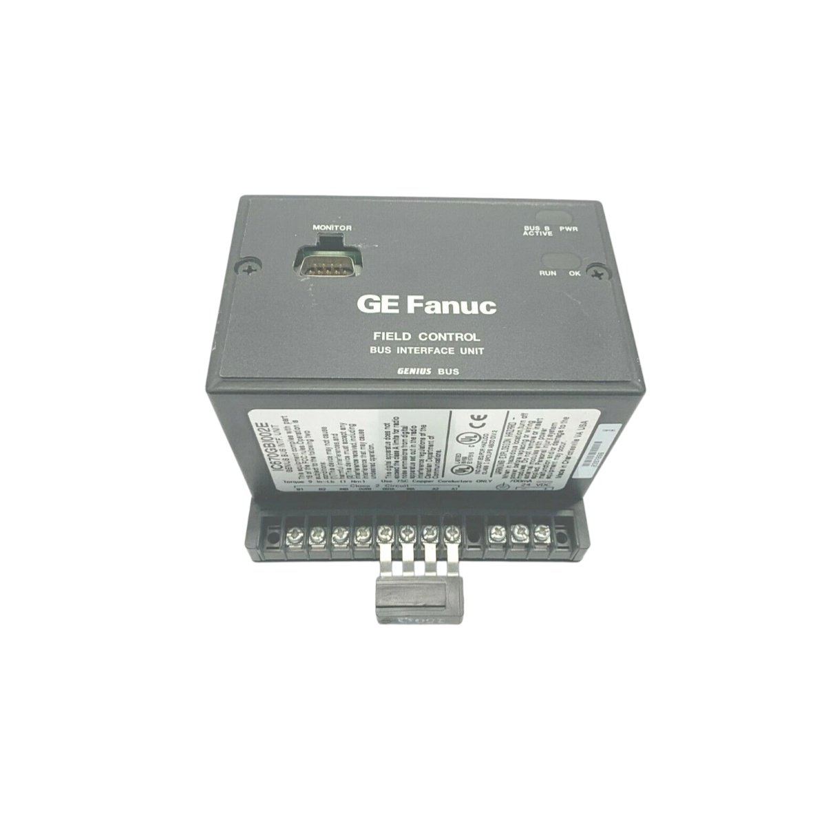GE IC670GBI002E Genius bus interface unit: one bus port, 150×100×50 mm, 0.4 kg, 24 V DC supply. Technical specs for Field Control I/O systems.GE IC670GBI002E Genius bus interface unit: one bus port, 150×100×50 mm, 0.4 kg, 24 V DC supply. Technical specs for Field Control I/O systems.