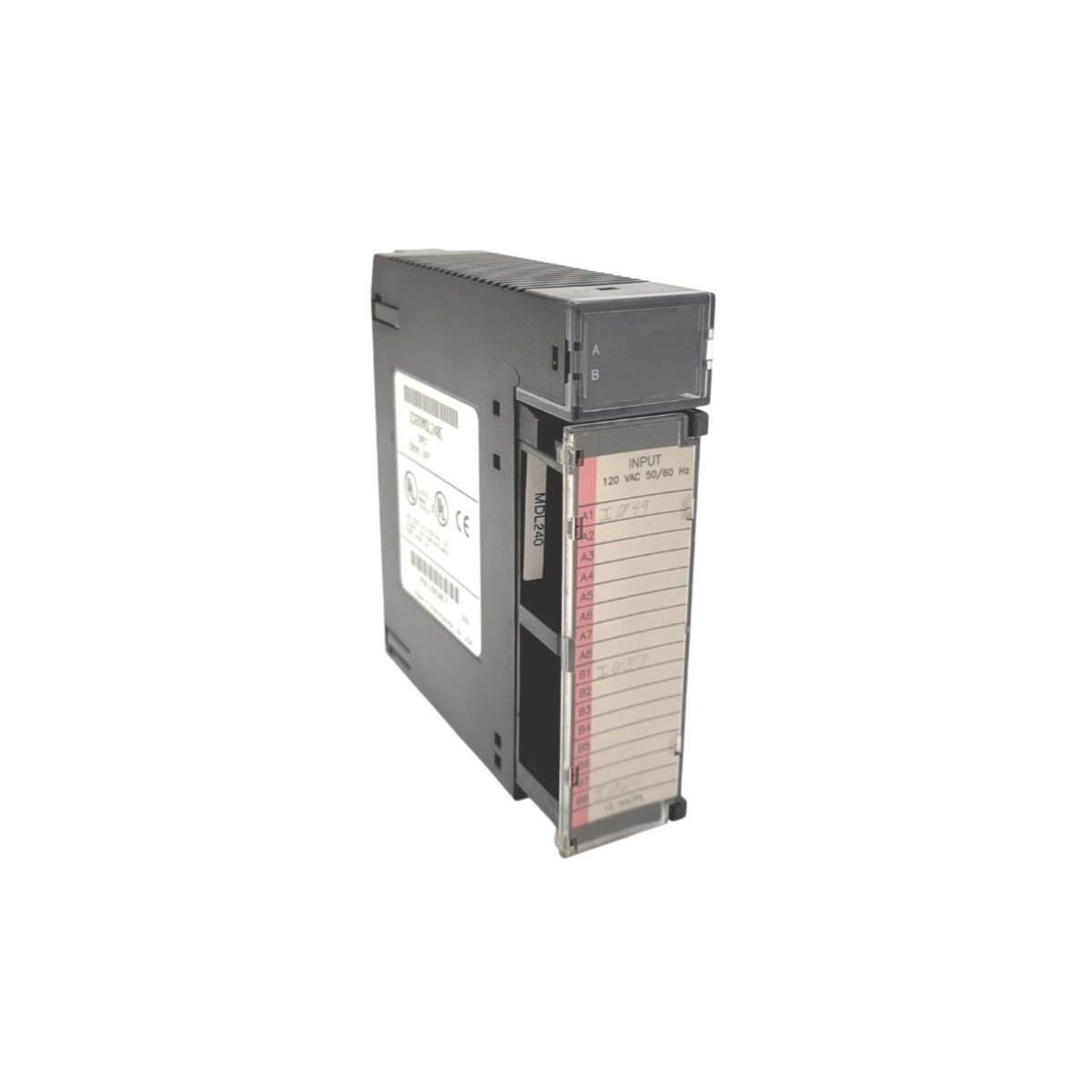 GE IC693MDL240E AC voltage input module for Series 90-30 PLC. 16 points, 120 VAC, LED indicators. View dimensions, weight, and full specs.