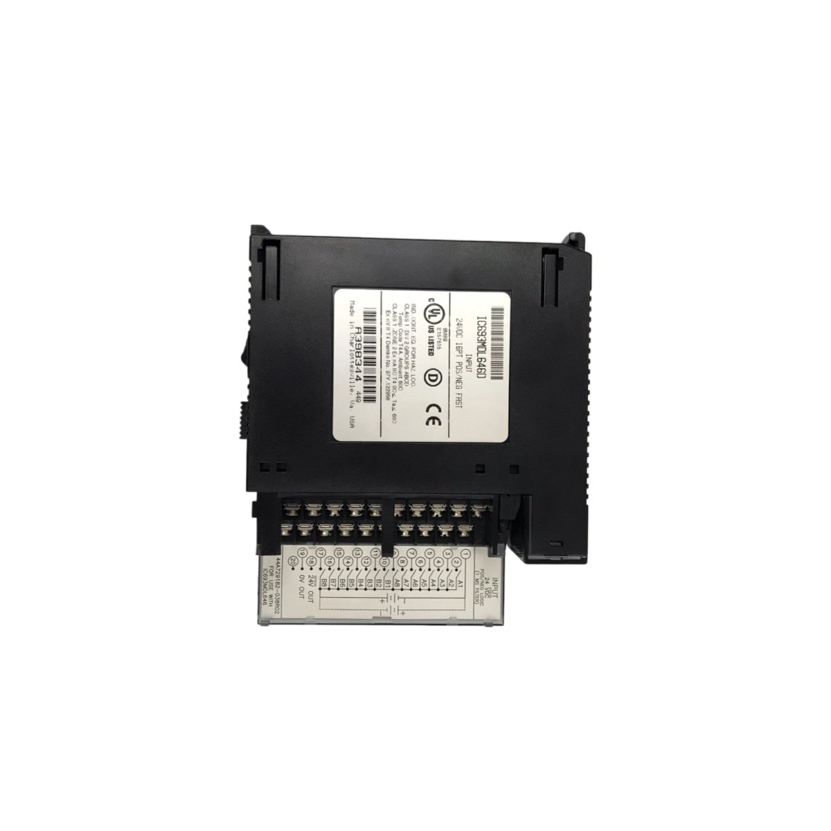 GE IC693MDL646D discrete input module: 16 points, 24 VDC, positive/negative logic, 1,500 VAC isolation, Series 90-30 compatible. View full specs.