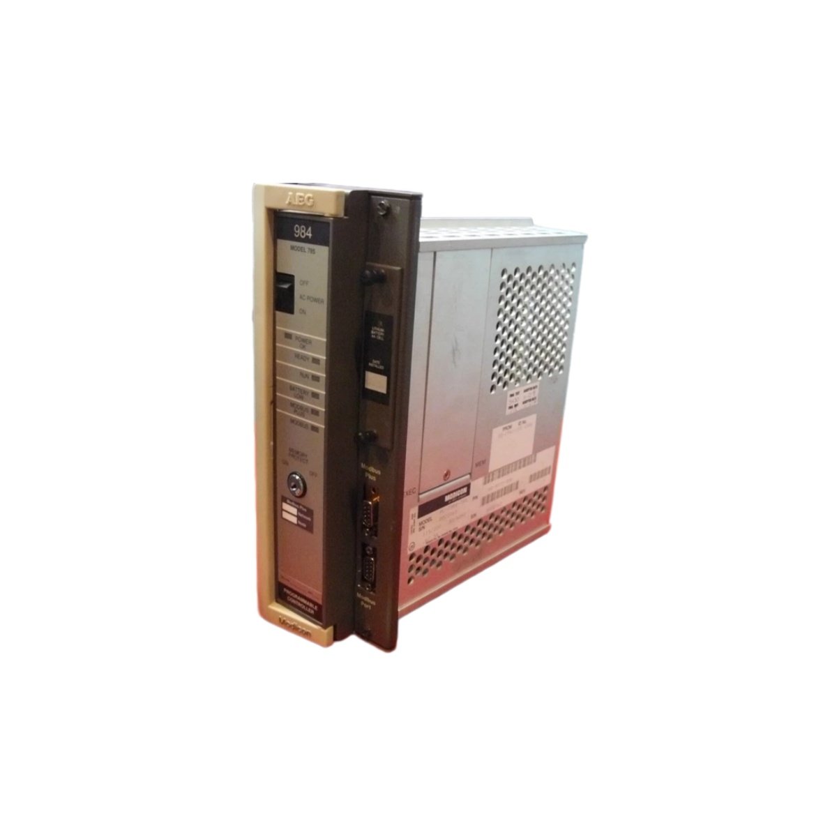 Schneider PC0984785 programmable controller: backplane bus, communication ports, 220×130×110 mm, 0.9 kg, battery backup. Technical specs for automation.