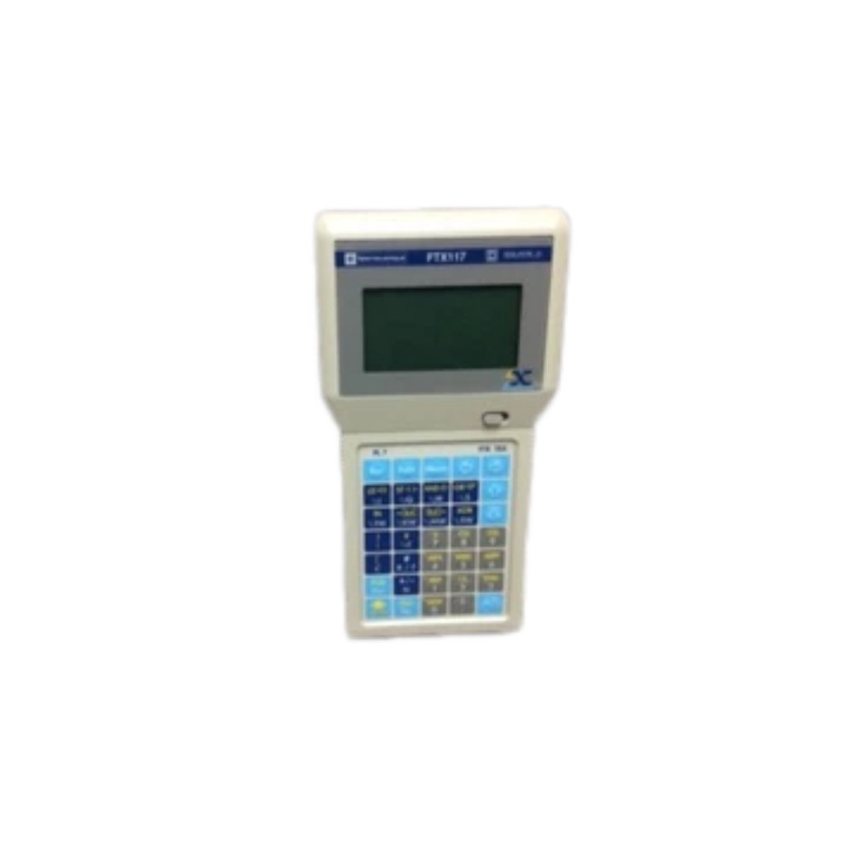 Schneider TFTX11702 touchscreen display module: TFT color panel, 250×190×45 mm, 1.3 kg, serial and fieldbus interface. Technical specs for industrial HMI.